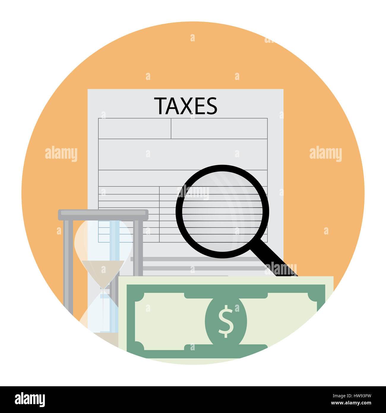 Steuer-Analyse-Symbol. Jährliche Bezahlung, Erstattung Bankensteuer, Vektor-illustration Stockfoto