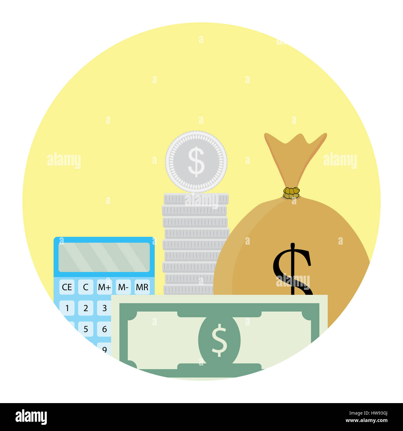 Geld-Symbol zu berechnen. Prozess-Finanzierung berechnen, Analyse Rechnung Finanz-, Vektor-illustration Stockfoto