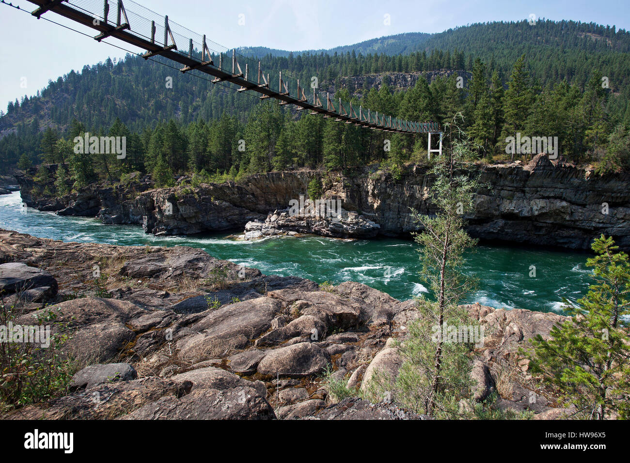 Hängebrücke über den Kootenay-River in der Nähe von Provinz Libby, Montana, USA Stockfoto