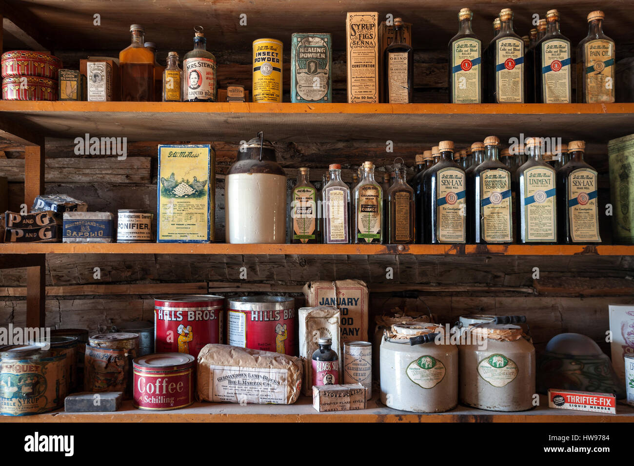 Alten Shop Wildwest Freilichtmuseum, Nevada City Museum, ehemalige Goldgräberstadt, Geisterstadt, Provinz von Montana, USA Stockfoto