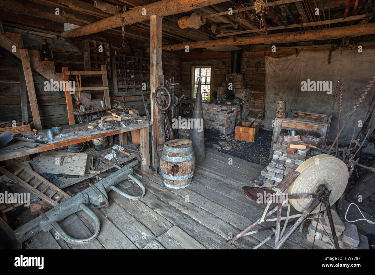 Alte Schmiede shop, Wildwest Freilichtmuseum, Nevada City Museum, ehemaligen Goldbergbau Town, Provinz Geisterstadt, Montana, USA Stockfoto