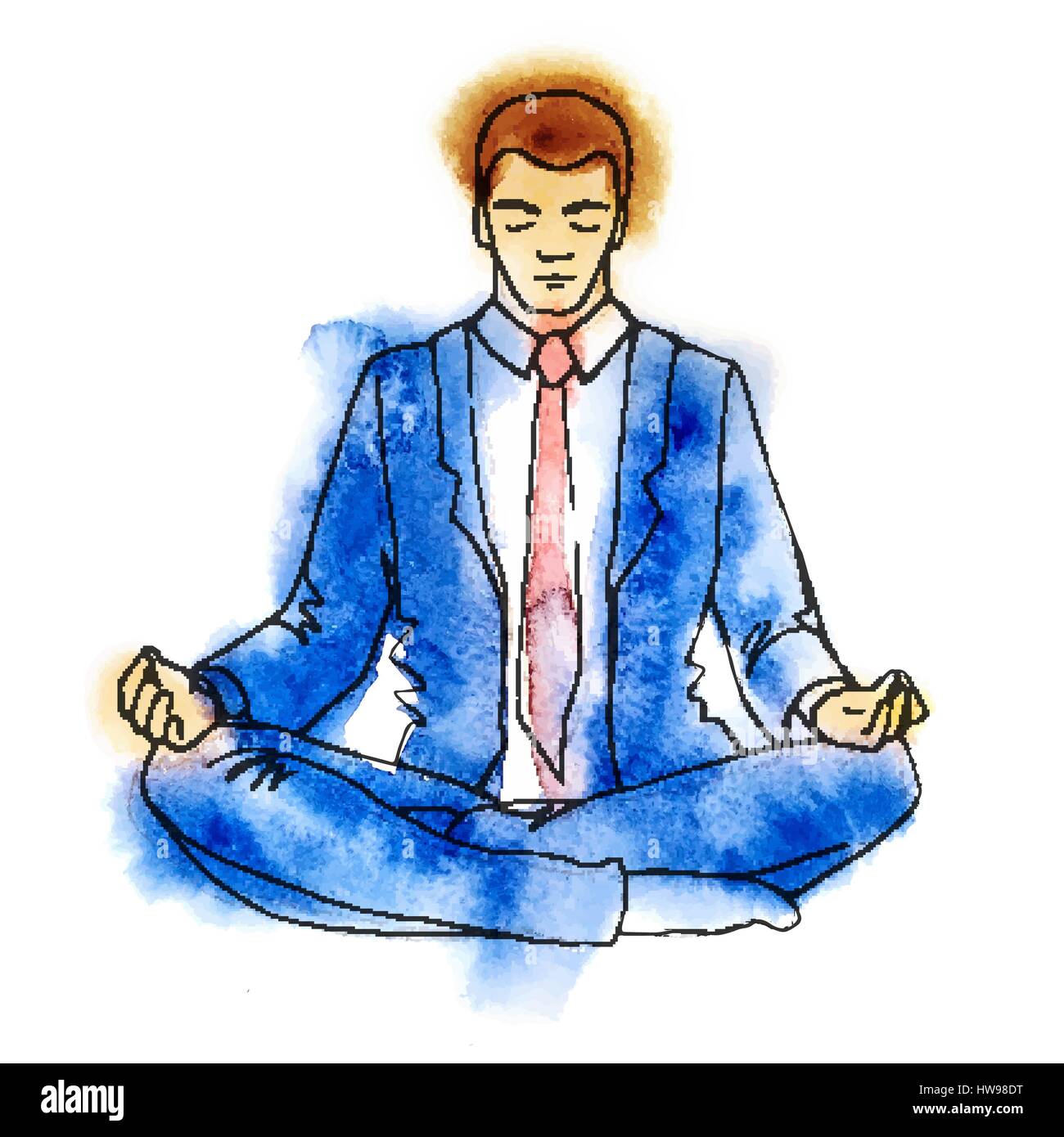 Geschäftsmann, meditieren, Aquarell Vektor-Illustration, Business Mann Meditation in lotus Stock Vektor