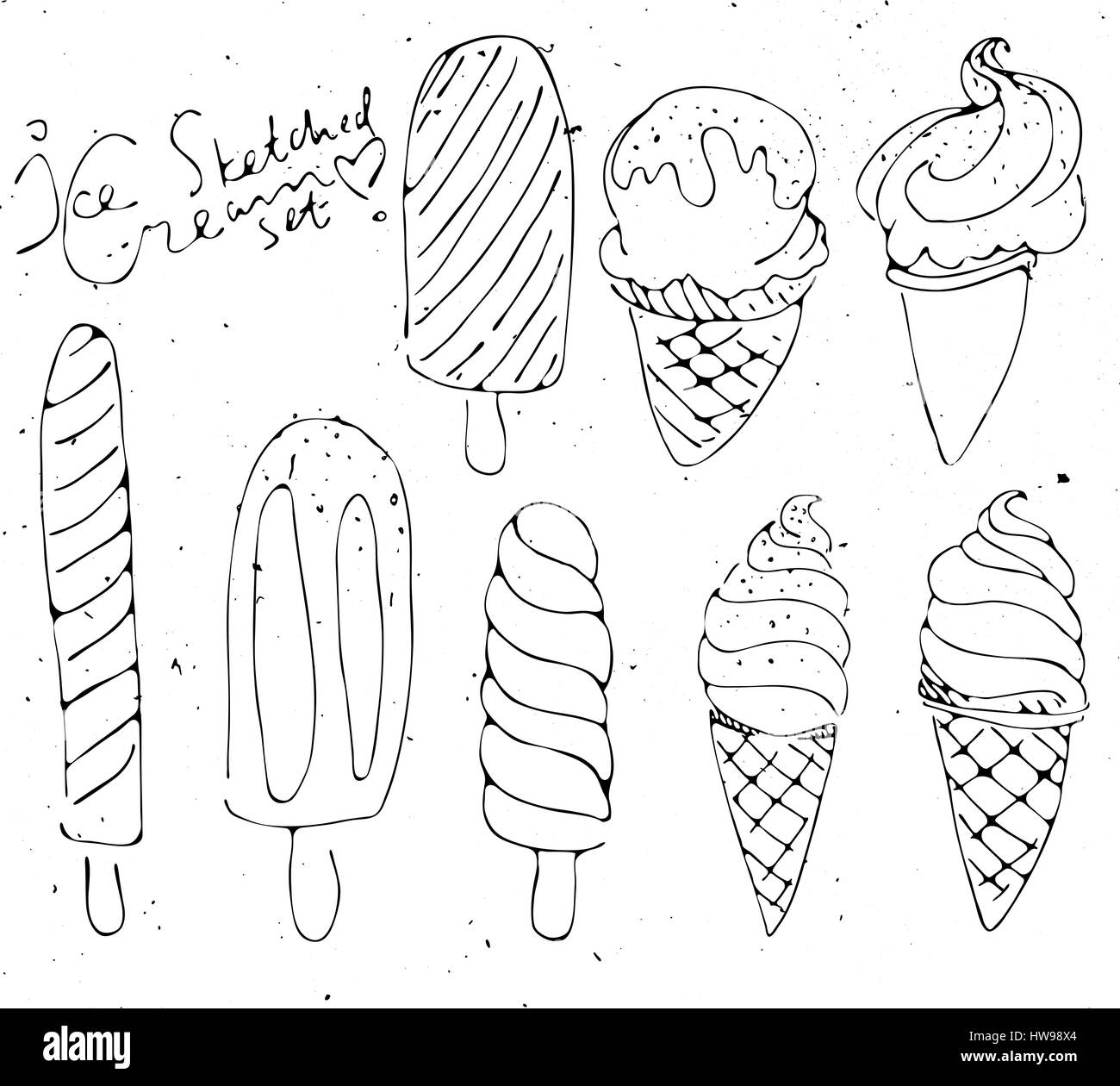 Festlegen Sie Eis - skizzierte isoliert Eis auf weißem Hintergrund Stock Vektor