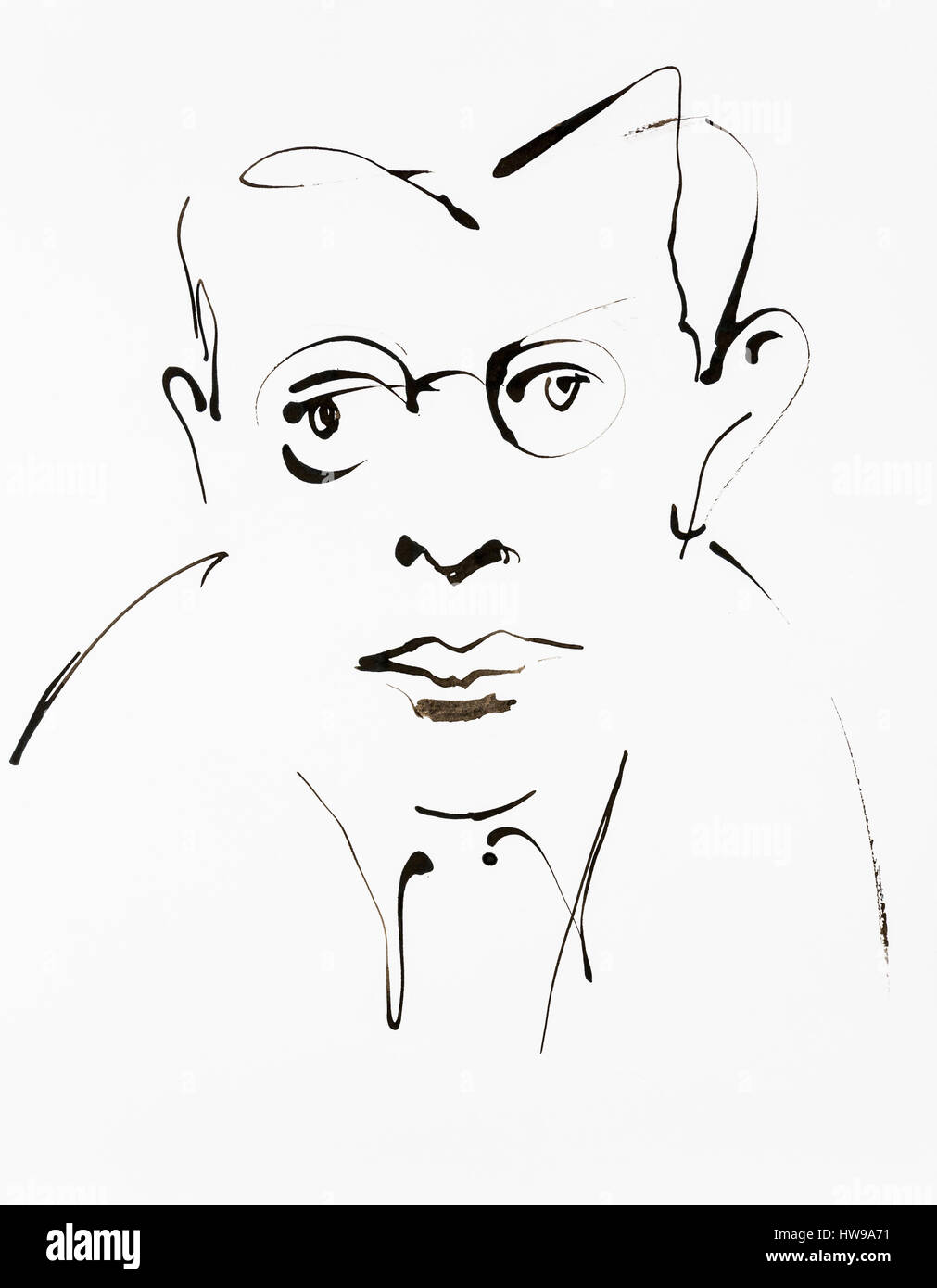Portrait de Jean Paul Sartre (1905-1980), Ecrivain et Philosophe Francais - Abbildung von Ewa KLOS © Ewa KLOS/Opale Stockfoto