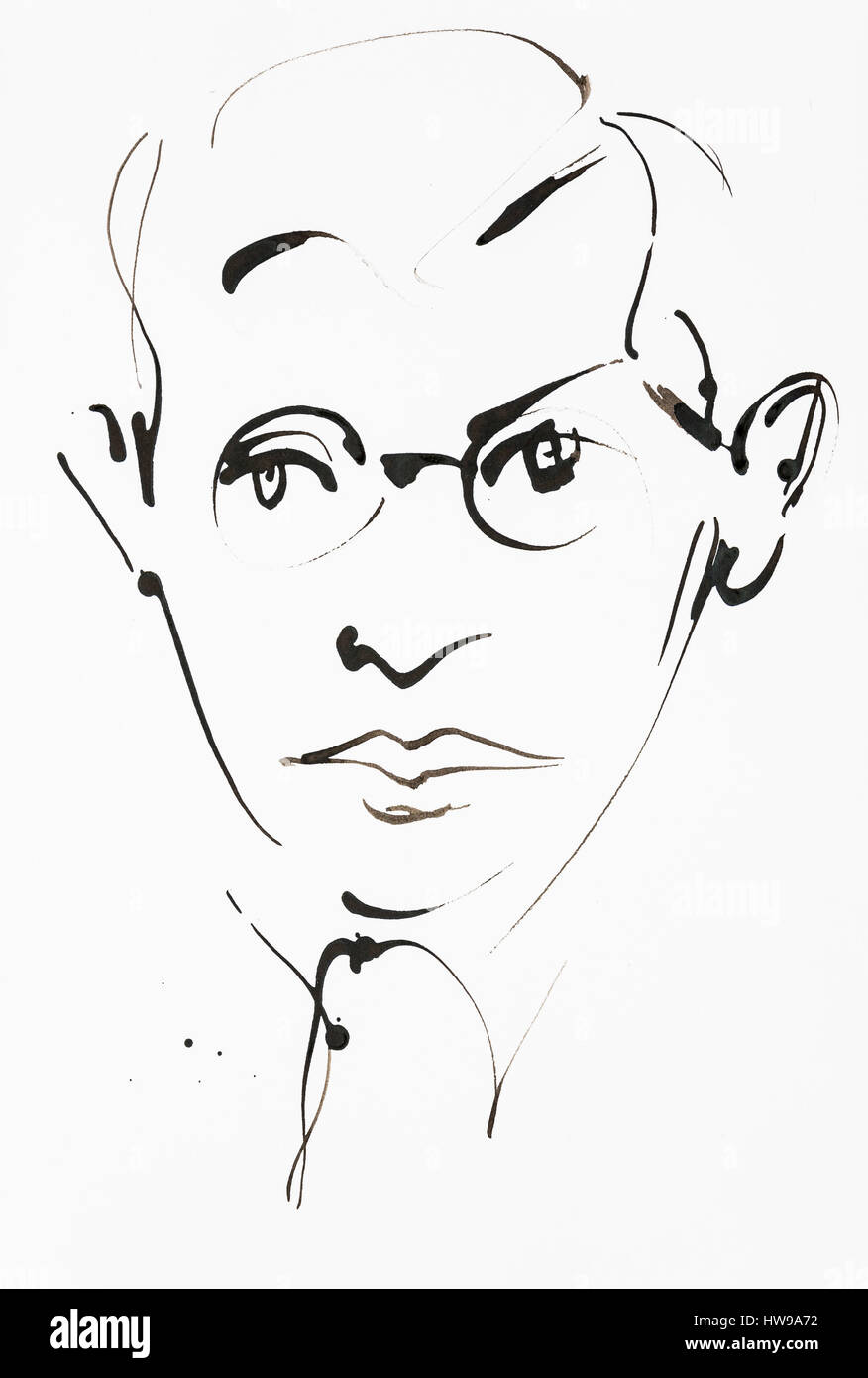 Portrait de Jean Paul Sartre (1905-1980), Ecrivain et Philosophe Francais - Abbildung von Ewa KLOS © Ewa KLOS/Opale Stockfoto