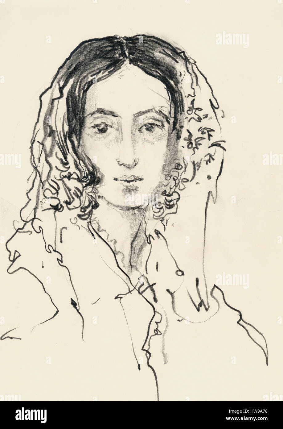 Portrait de George Sand (Amantine Aurore Lucile Dupin, Baronne Dudevant, 1804-1876), Romanciere, Auteur Dramatique et Journaliste Francaise - Illustra Stockfoto