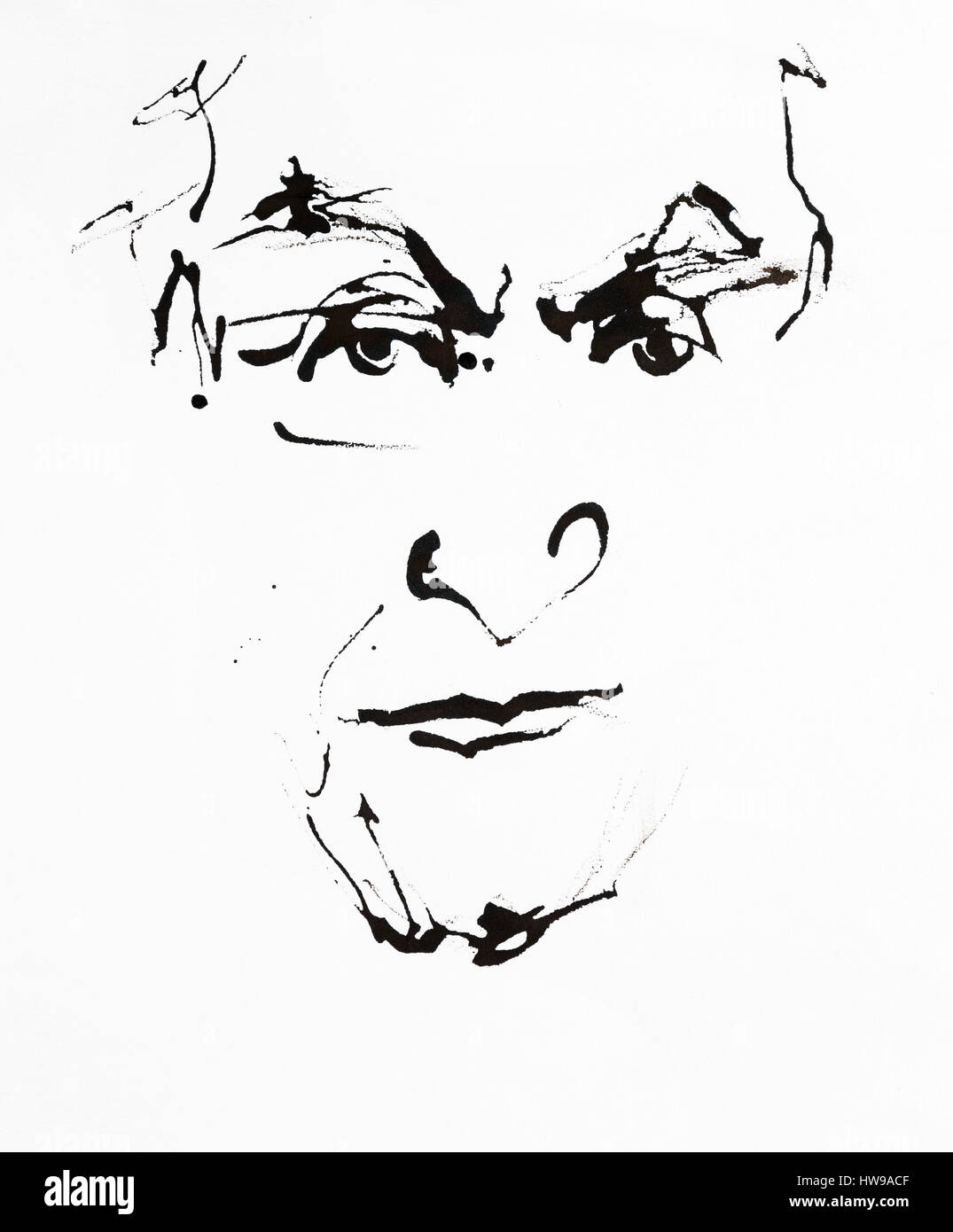 Portrait de Salman RUSHDIE - Dessin par Ewa KLOS - 2016 - ©Ewa Klos/Opale Stockfoto