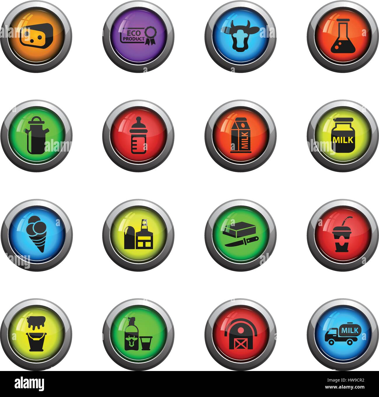 Runde Milch Symbole auf Farbe Glas Knöpfe für Ihr design Stock Vektor