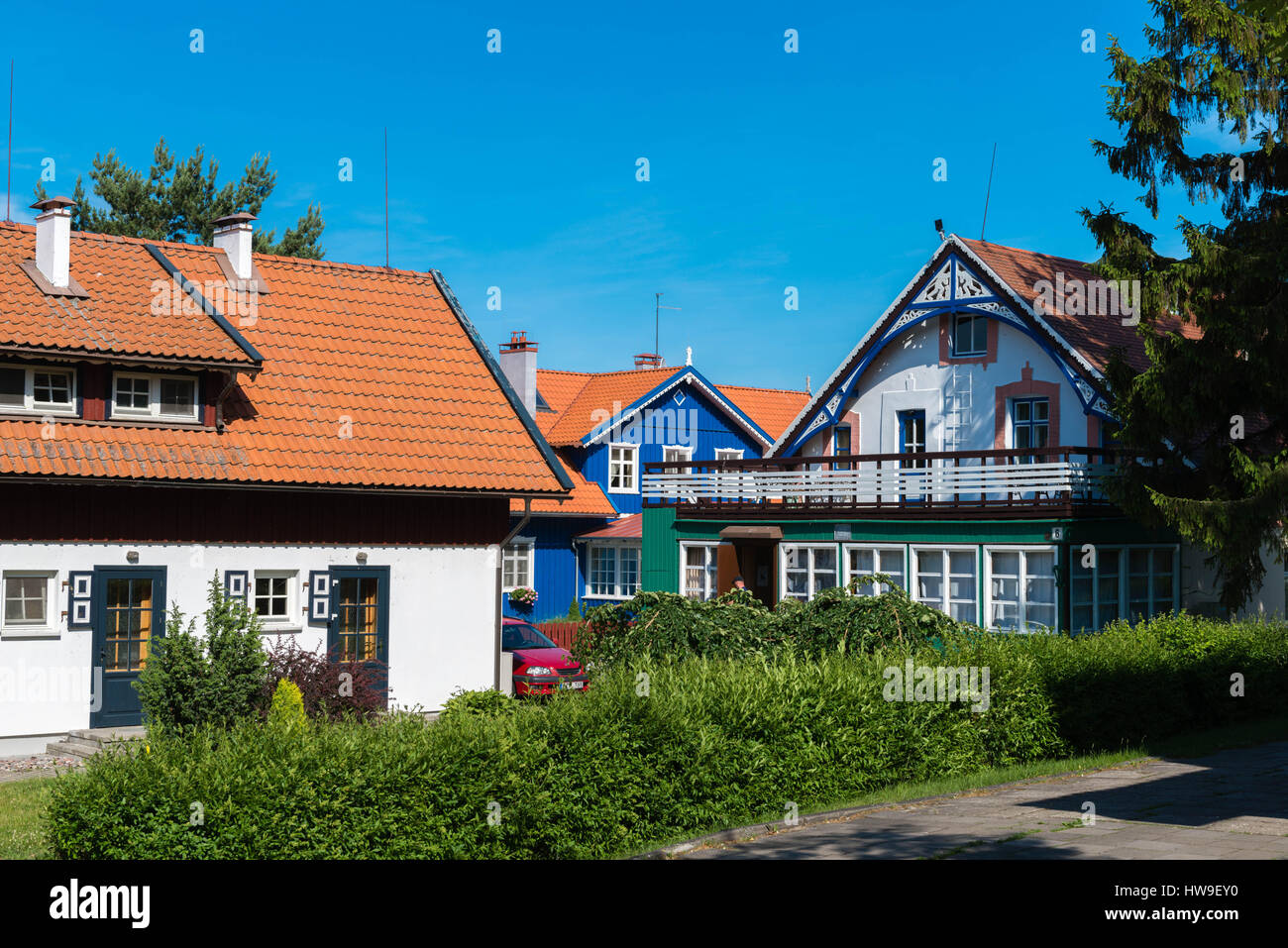 Häuser, die typisch für die Region der Kurischen in Nida, Coronian spucken, UNESCO-Welterbe, Litauen, Osteuropa Stockfoto