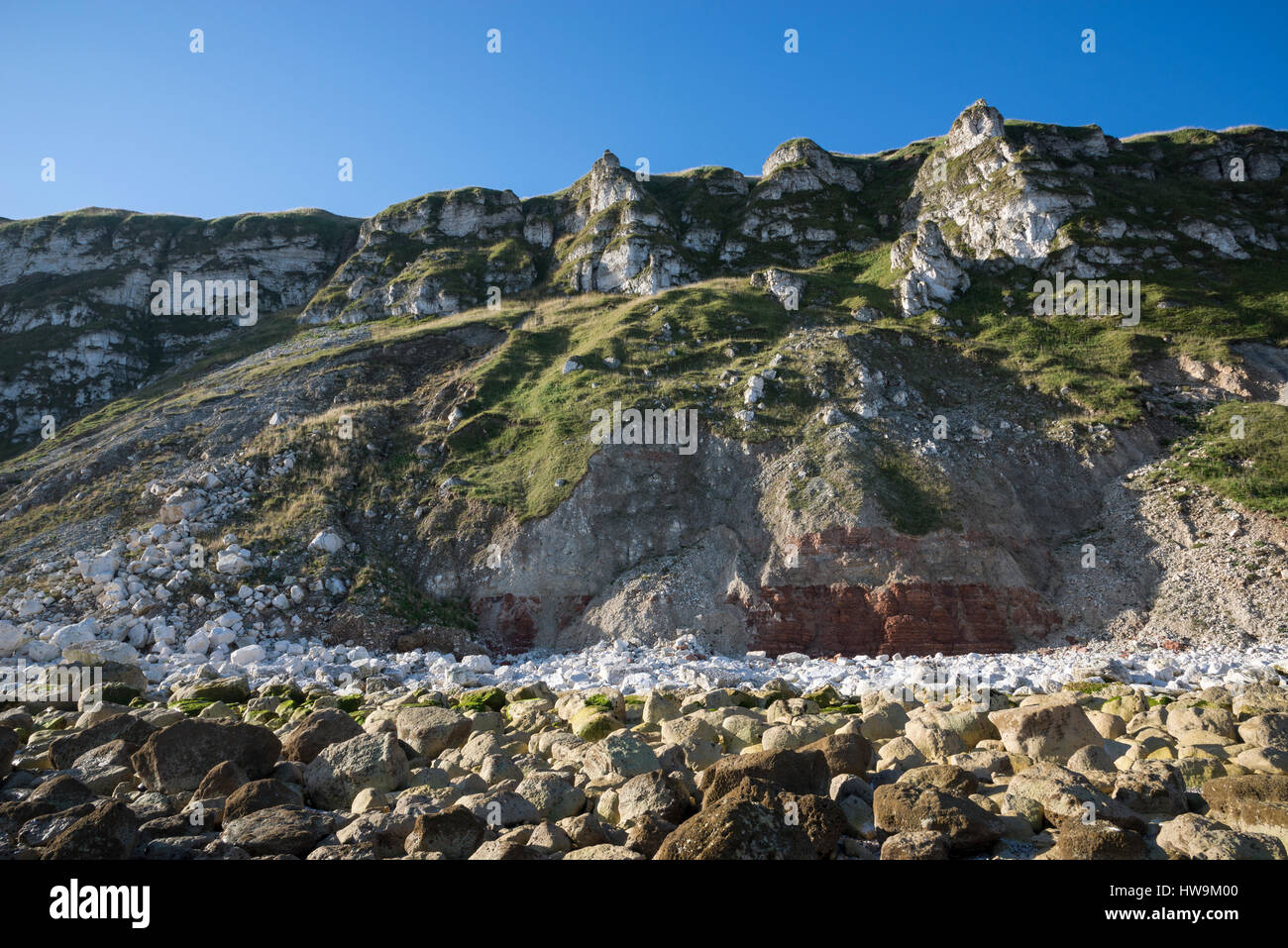 Klippen am Südende der Bucht Filey. Bekannte Website für Geologen und fossilen Jäger auf der Küste von North Yorkshire. Stockfoto