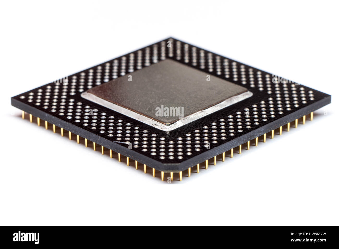 CPU-Central Processing Unit-Mikrochip isoliert auf weißem Hintergrund Stockfoto