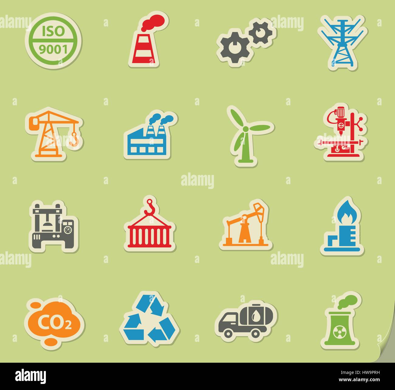 Industrie-Web-Icons auf Farbe Papier Sticker für User interface Stock Vektor