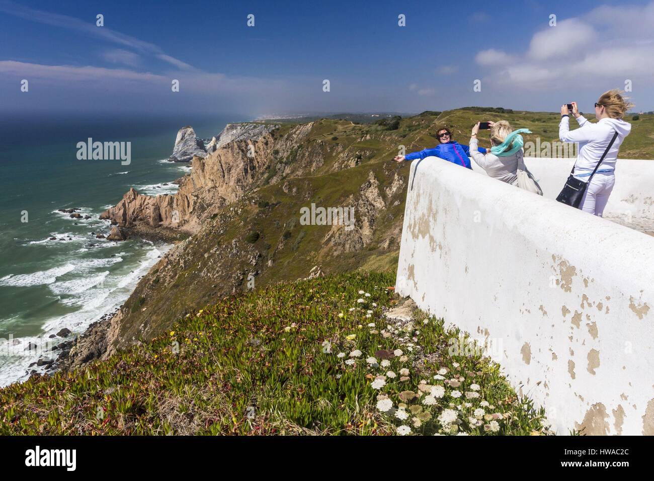 Portugal, Lisboa e Setubal Provinz, Region Lissabon, Sintra, Naturpark Sintra-Cascais, Cabo da Roca, der westlichste Punkt Europas Stockfoto