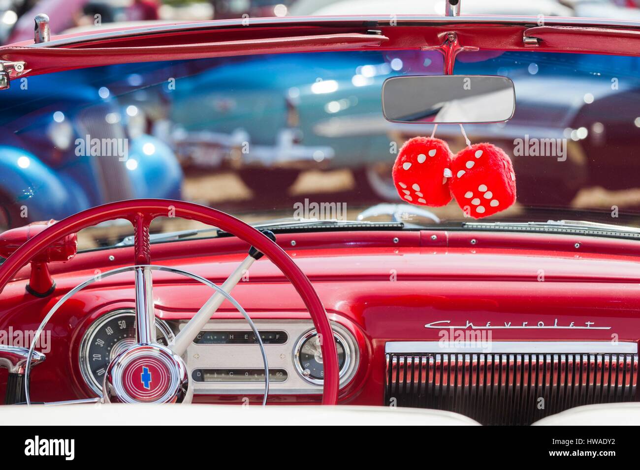 USA, Massachusetts, Gloucester, Antique Car Show, fuzzy dice Stockfoto