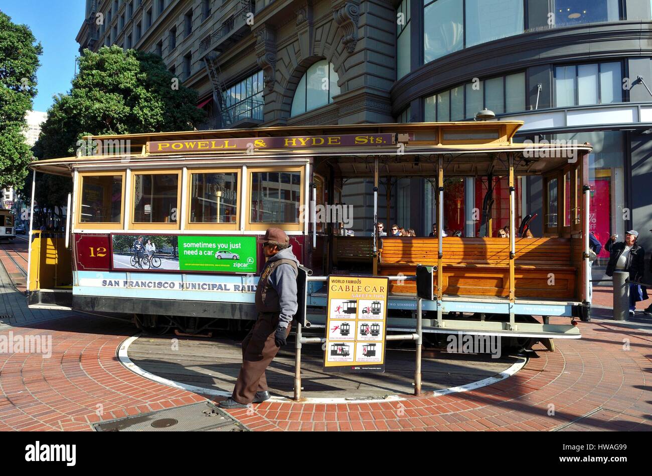 USA, California, San Francisco, Powell Street, die Seilbahn-Drehscheibe Stockfoto