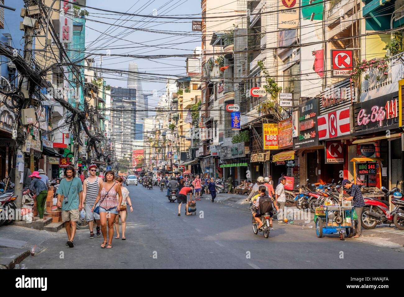 Vietnam, Südosten, Ho-Chi-Minh-Stadt (Saigon), District 1, Pham Ngu Lao-Backpacker-Viertel Stockfoto