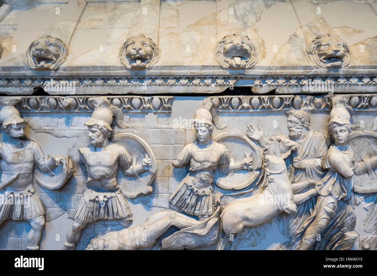 USA, Rhode Island, Providence, Rhode Island School of Design (RISD) Museum, Detail des römischen Sarkophag, 2. Jh. n. Chr. Stockfoto