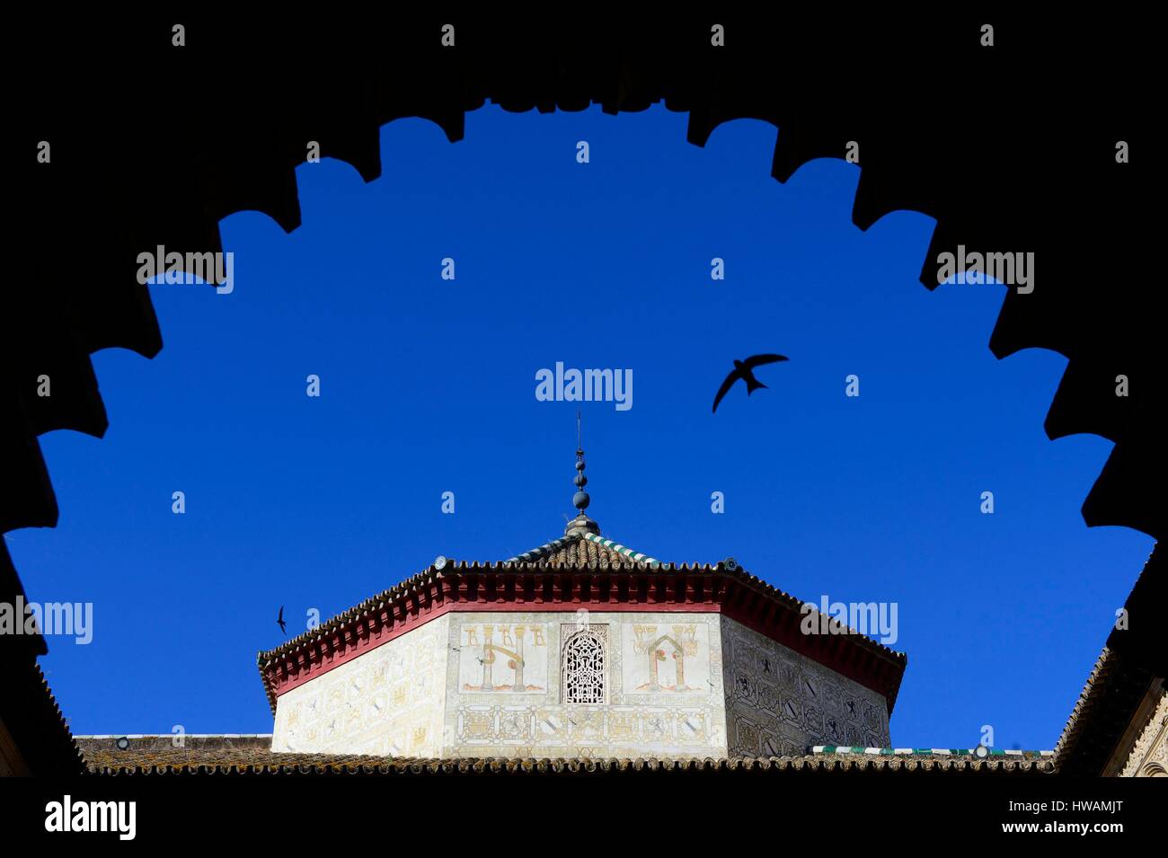 Spanien, Andalusien, Sevilla, die Alacazar (Reales Alcazares de Sevilla), Weltkulturerbe der UNESCO, Architektur des höheren Teils des Builds Stockfoto