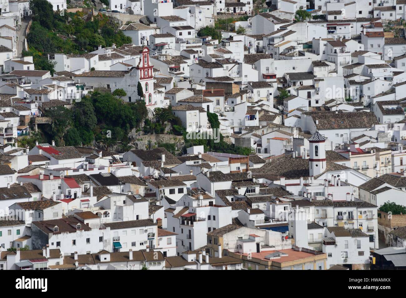 Spanien, Andalusien, Ubrique, weißen Dorf, überwältigenden Panoramablick auf die Stadt Stockfoto