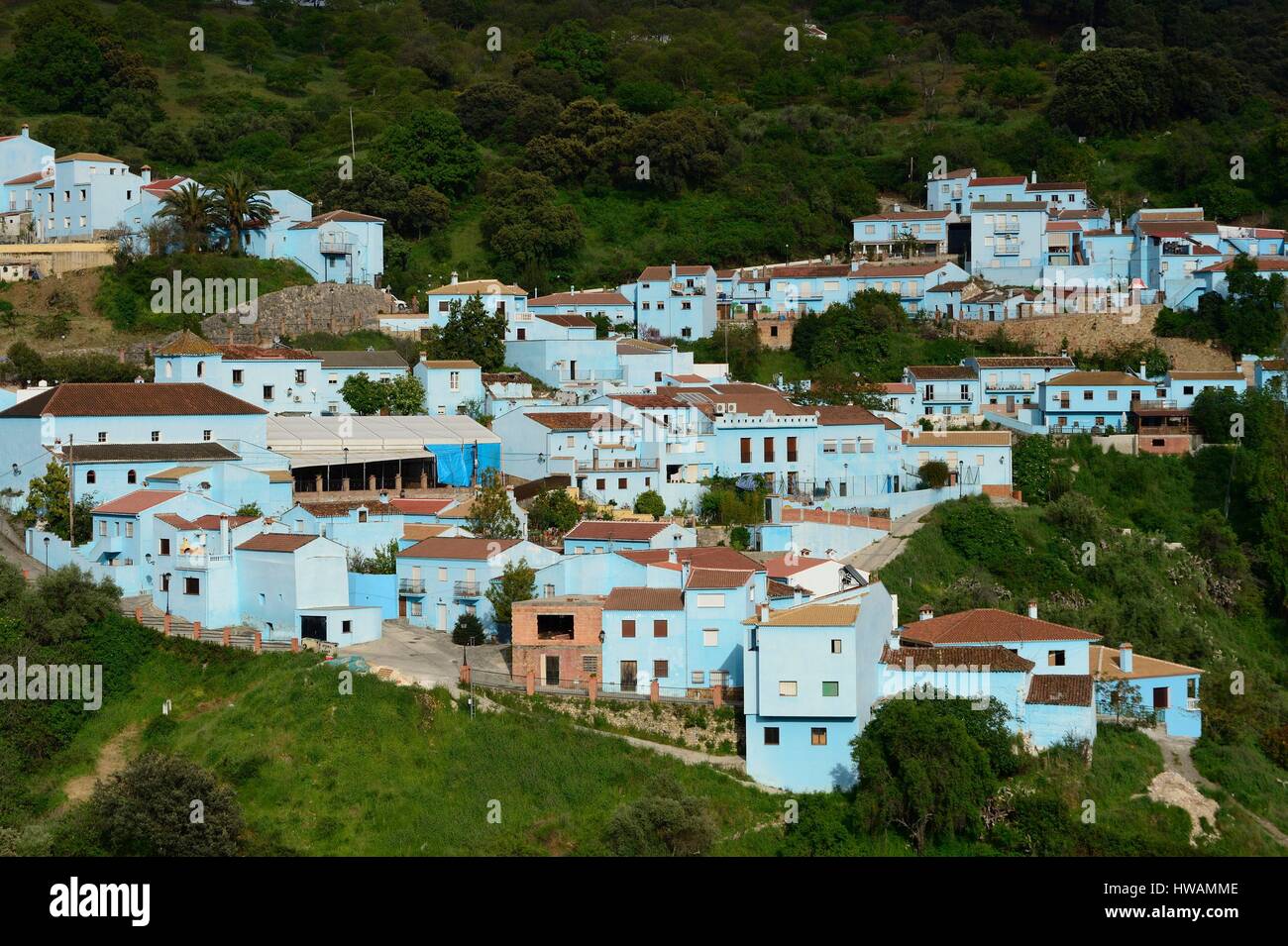 Spanien, Andalusien, Juzcar, Genal Valley Serrania de Ronda, blau Schlümpfe Dorf Stockfoto