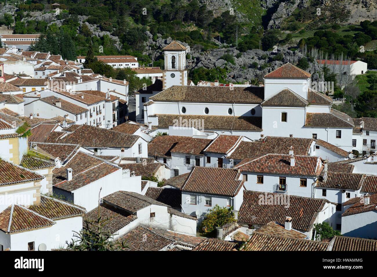 Spanien, Andalusien, Provinz Cadiz, Grazalema, Sierra de Grazalema Naturpark, weißes Dorf (Pueblos Blancos) Stockfoto