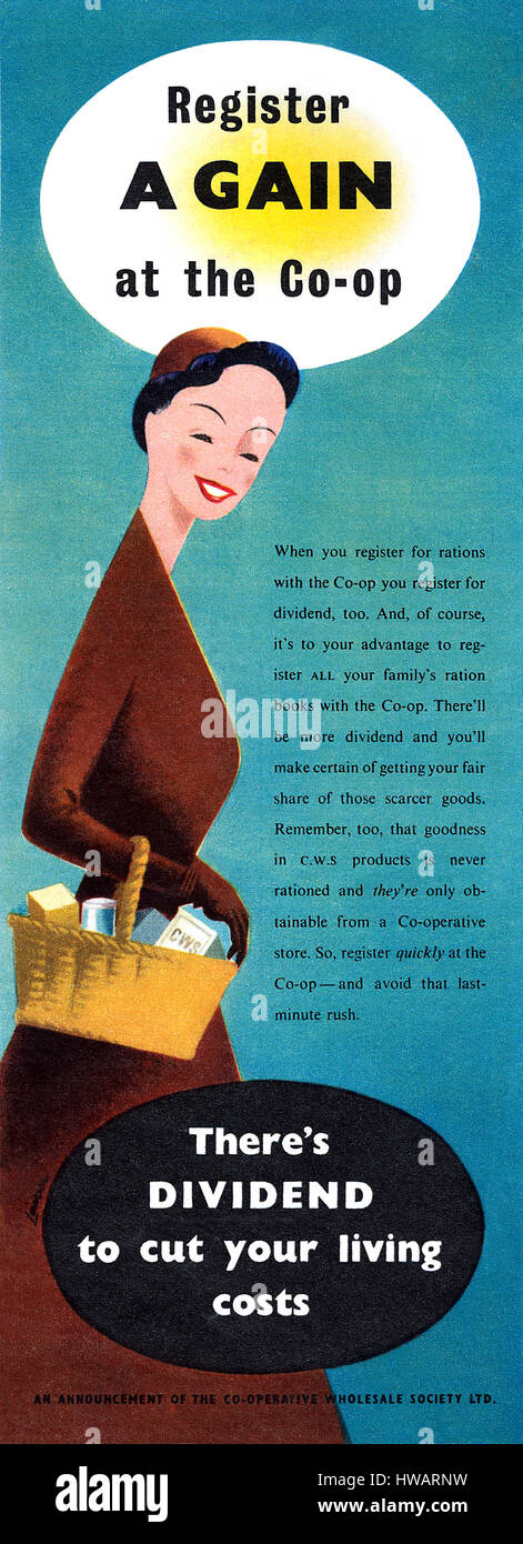 1951 britische Werbung für die Co-op. Stockfoto