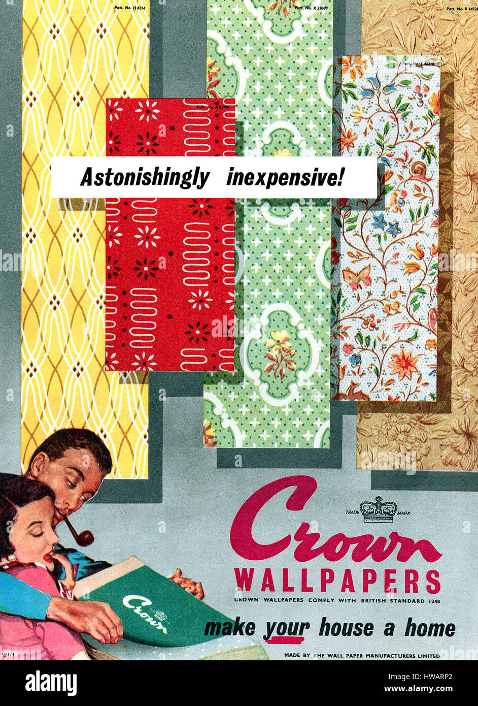 1955 britische Werbung für Krone Tapeten. Stockfoto