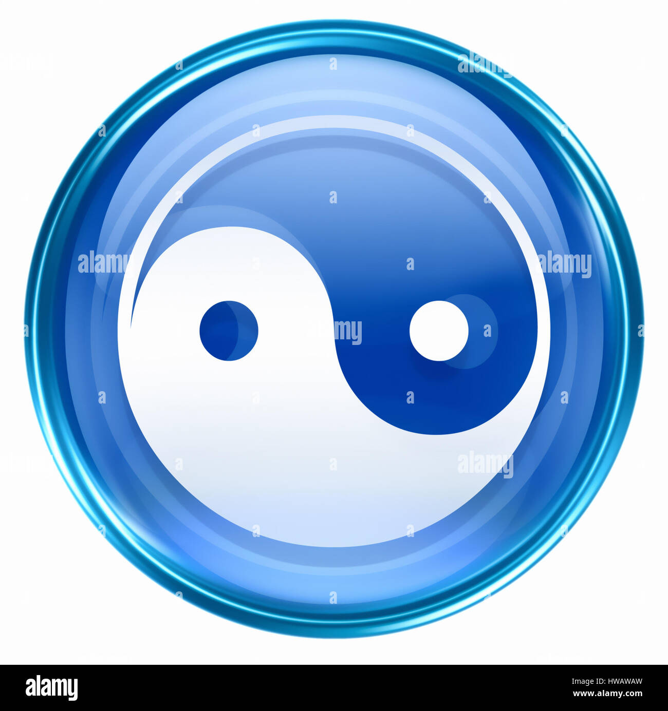 Yin Yang Symbol Symbol blau, isoliert auf weißem Hintergrund. Stockfoto