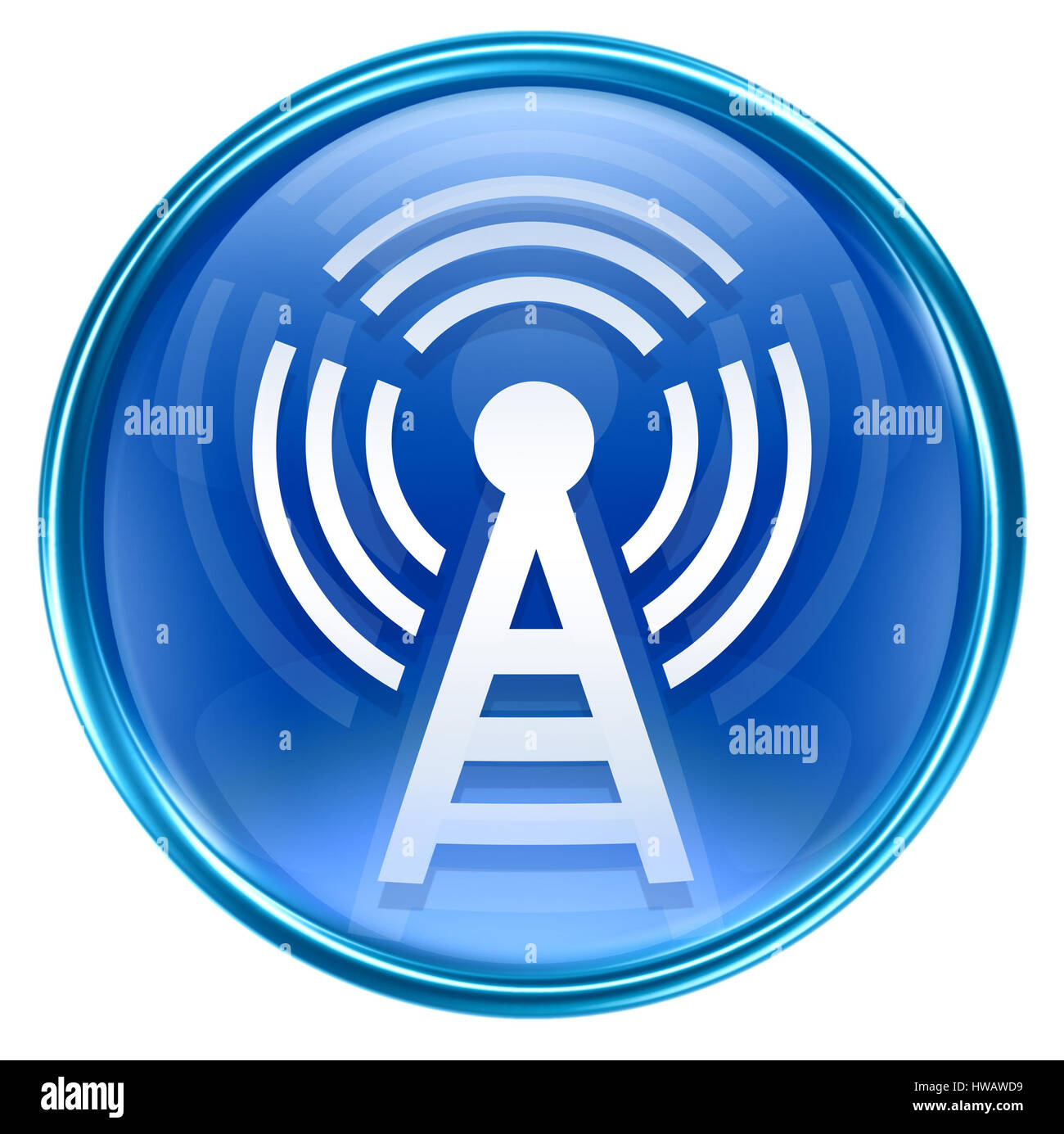 WI-FI Turm Symbol blau, isoliert auf weißem Hintergrund Stockfoto