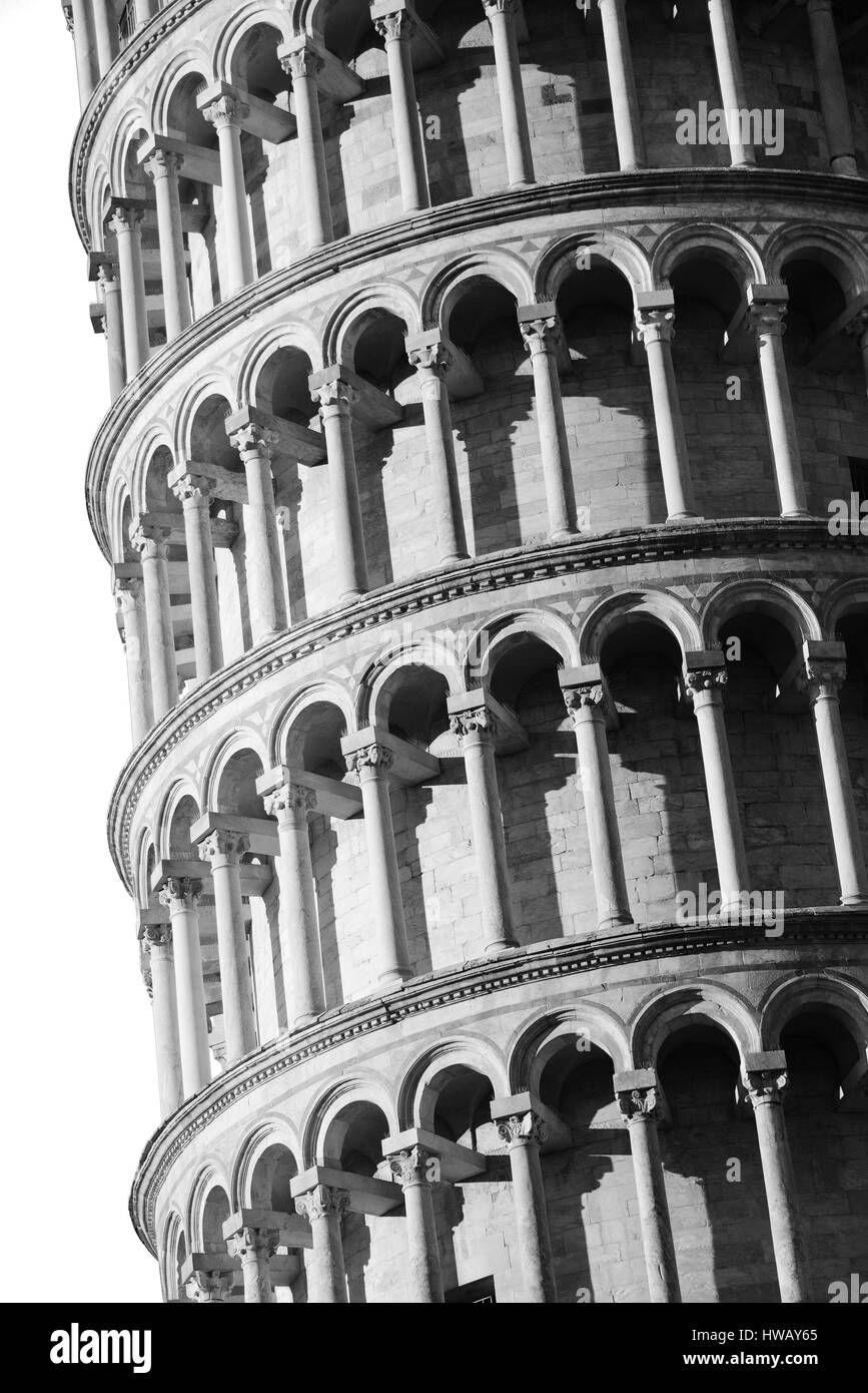 Schiefen Turm Detailansicht in Pisa, Italien als das weltweit bekannte Wahrzeichen. Stockfoto