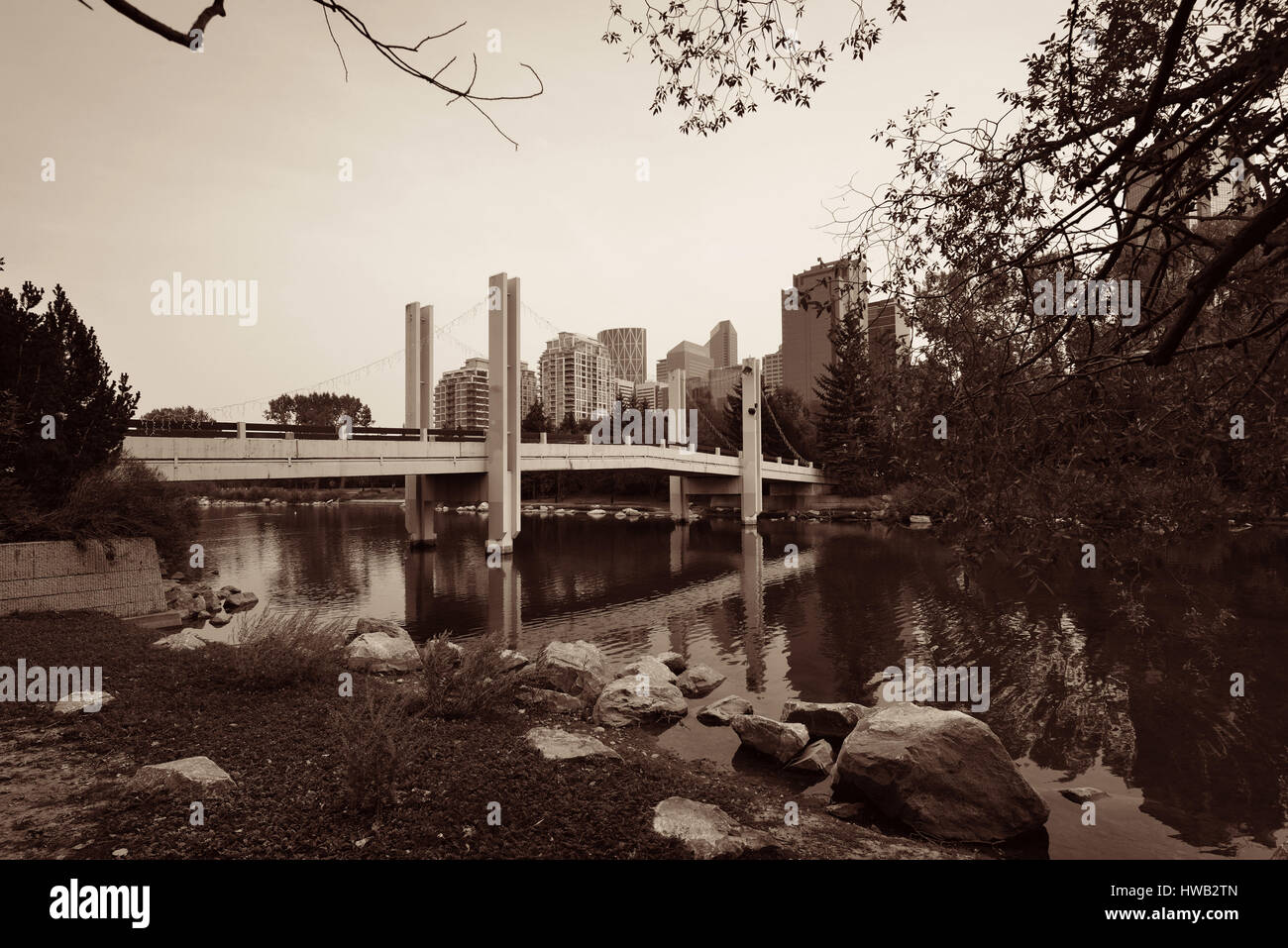 Calgary Stadtbild von des Prinzen Insel in Alberta, Kanada. Stockfoto