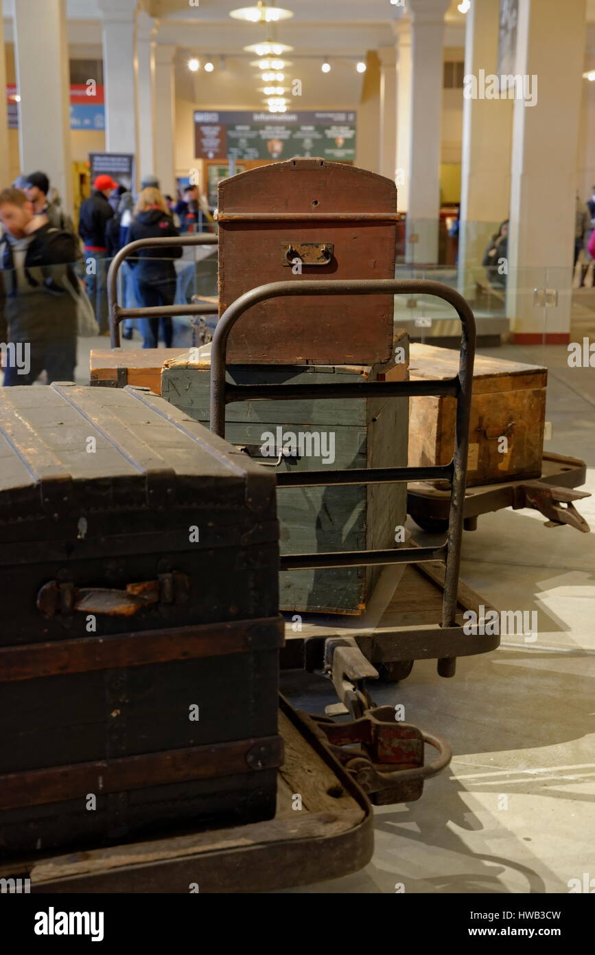 Bagage Zimmer, Ellis Island Stockfoto