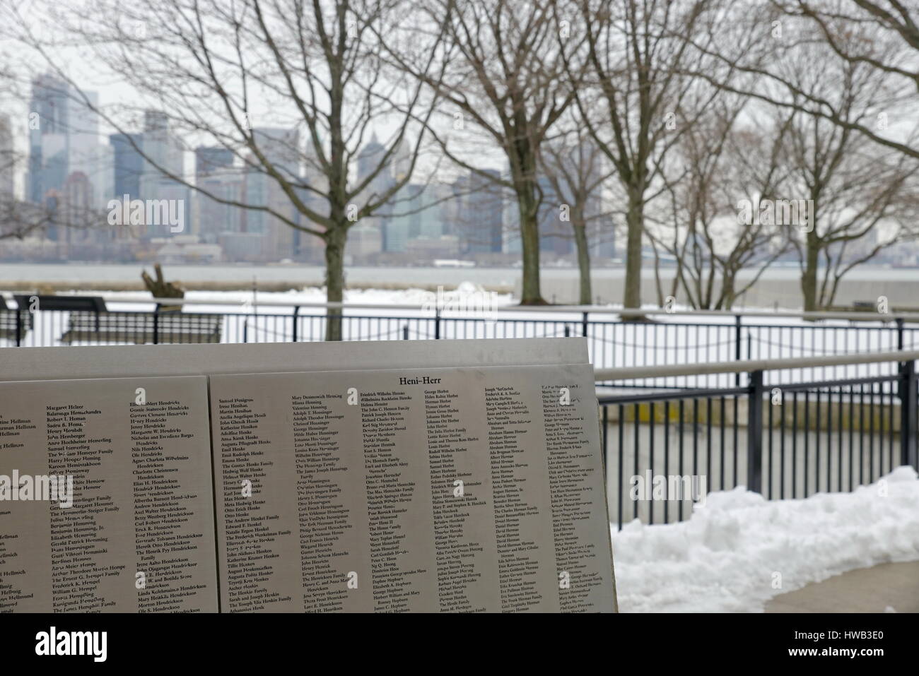 Ellis Island, Blick auf Manhattan Stockfoto