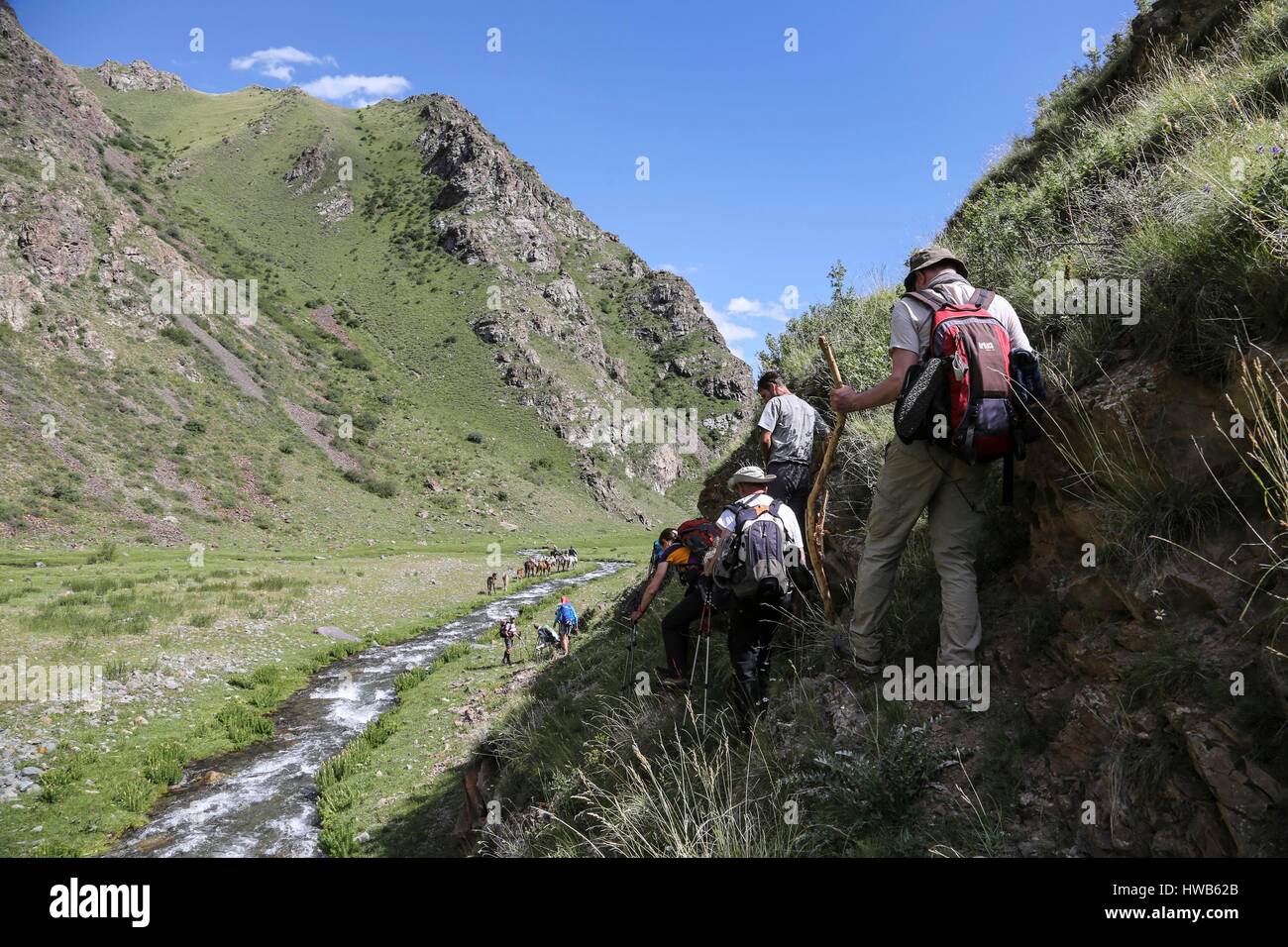 Kirgisistan, Naryn Provinz, touristische Reise und Berg Wandern, camping in den Bergen Stockfoto