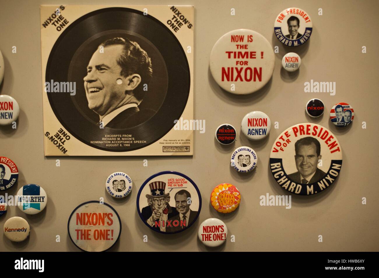 United States, California, Southern California, Yorba Linda, Richard Nixon Presidential Library und Geburtsort, Nixon Presidential campaign Erinnerungsstücke Stockfoto