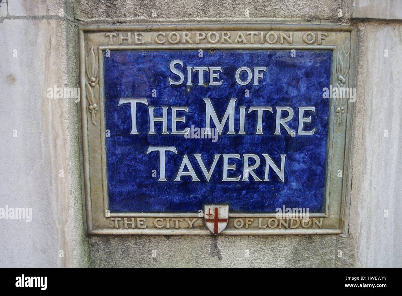 Blaue Plakette Website von Mitre Tavern, City of London, England, Vereinigtes Königreich Stockfoto