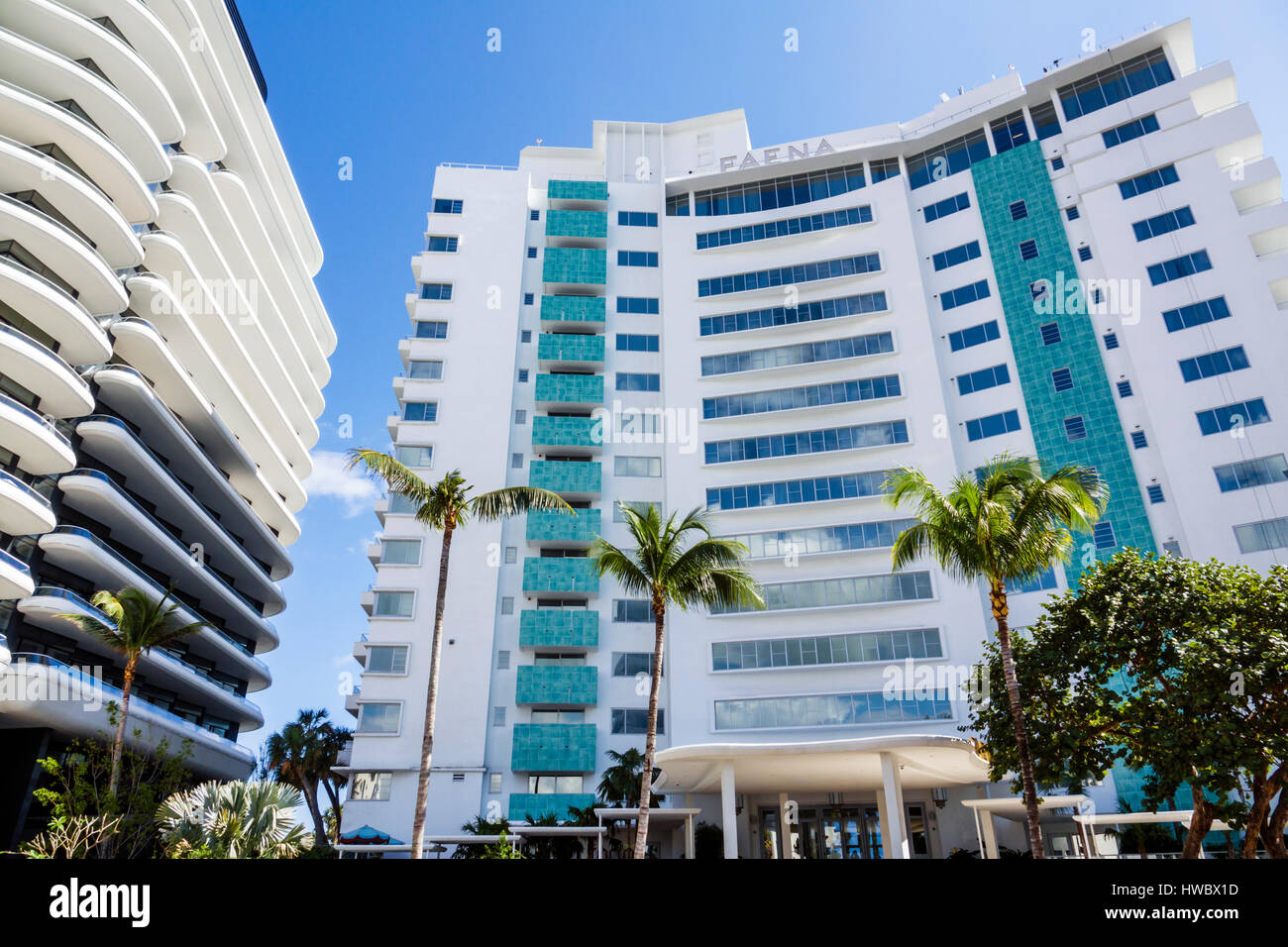 Miami Beach, Florida, Faena District, Collins Avenue, Faena Hotel, Faena House, Hotel, Eigentumswohnungen, Gebäude, Außen, Modernismus, Architektur, FL1702 Stockfoto