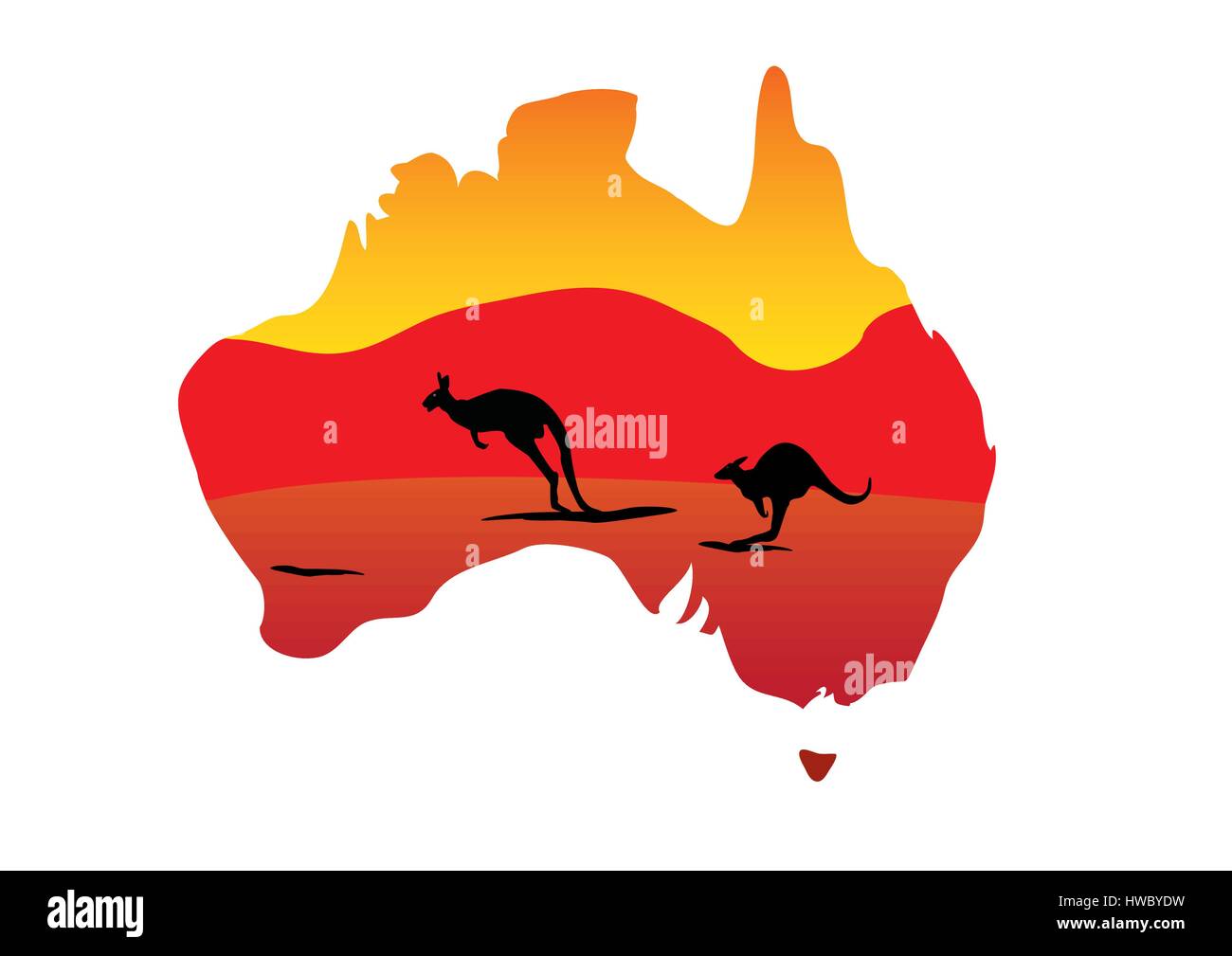 Australien Karte und zwei springendes Känguru auf weißem Hintergrund Stock Vektor