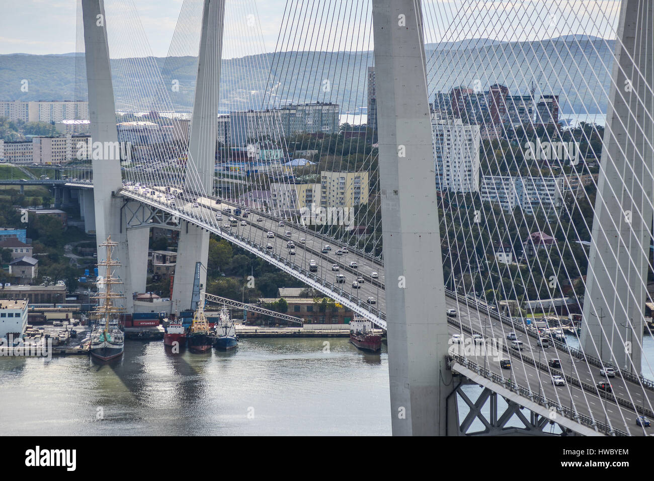 Golden Bridge in Wladiwostok, Russland. Stockfoto