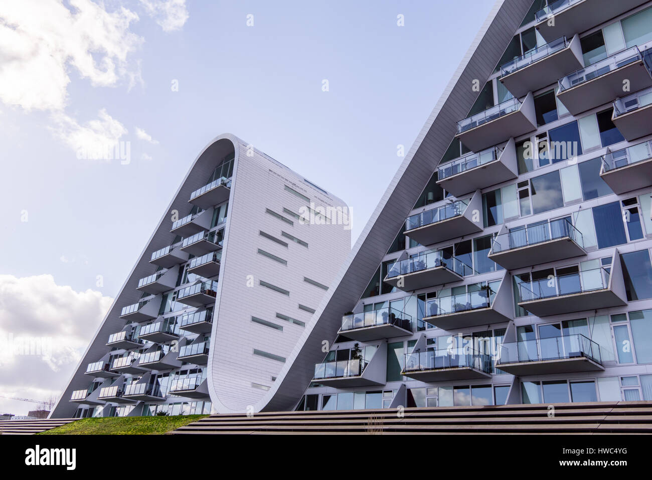 Die Welle in Vejle, futuristische Häuser vom Architekten Hening Larsen, Vejle, Dänemark - Mars 18, 2017 Stockfoto