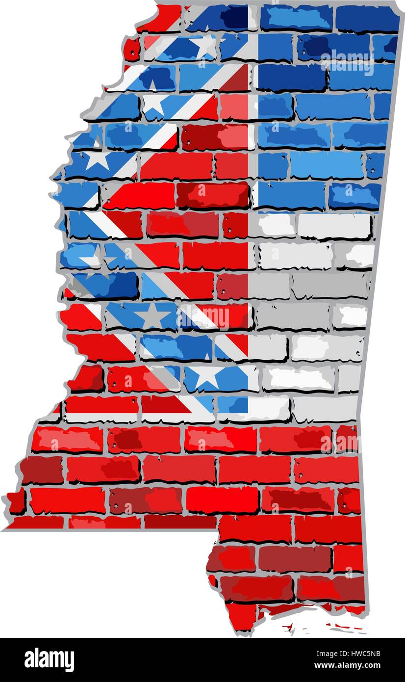 MississippiKarte auf eine Mauer Illustration, der Bundesstaat