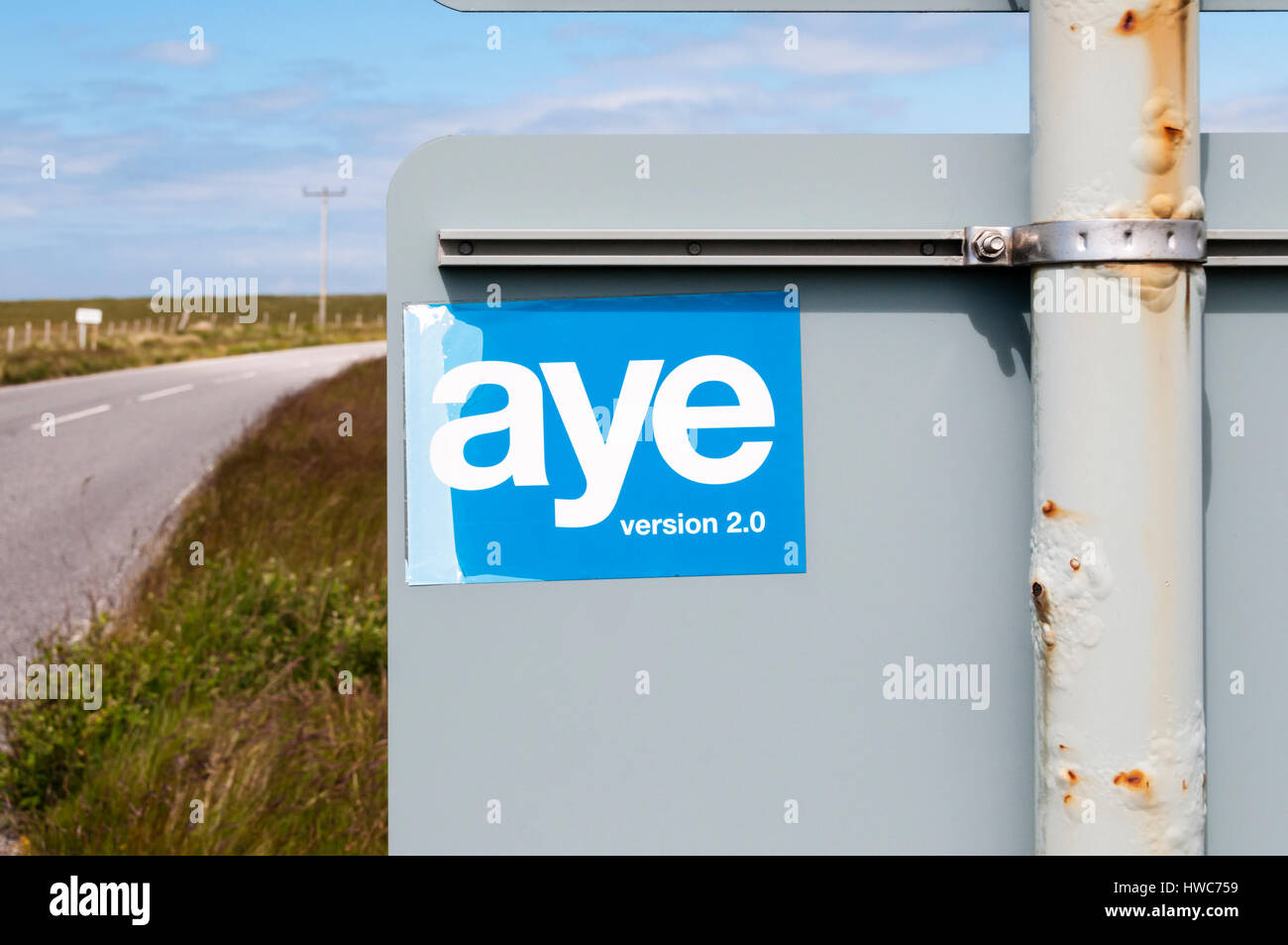 Aye unterstützt Version 2.0 Aufkleber in Schottland ein zweites schottisches Referendum über die Unabhängigkeit. Stockfoto