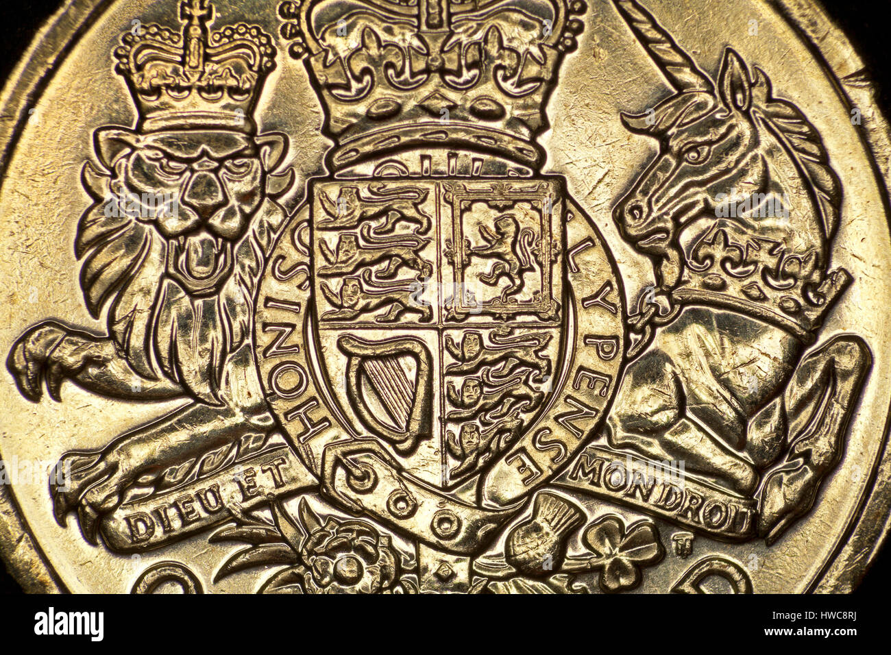 Ein Pfund-Münze zeigt gestempelt detail Stockfoto
