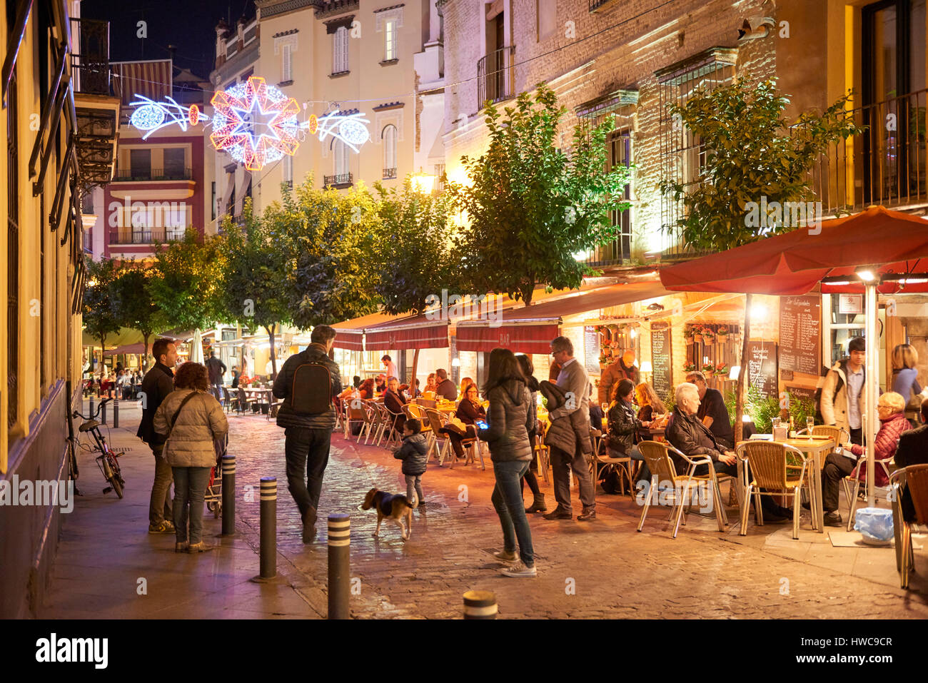 Sevilla in der Nacht auf Weihnachten, Andalusien, Spanien, Europa