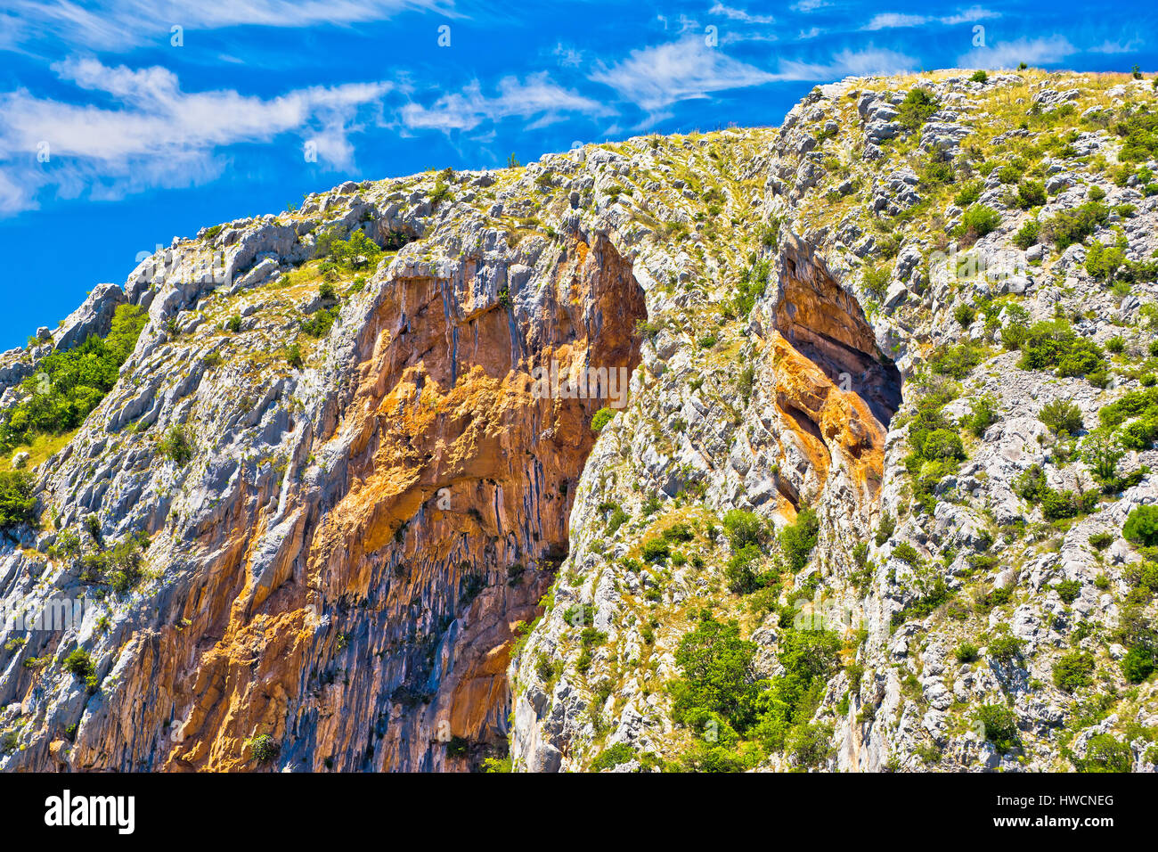 Cikola Canyon Klippen Blick auf den Fluss, im Landesinneren Dalmatien, Kroatien Stockfoto