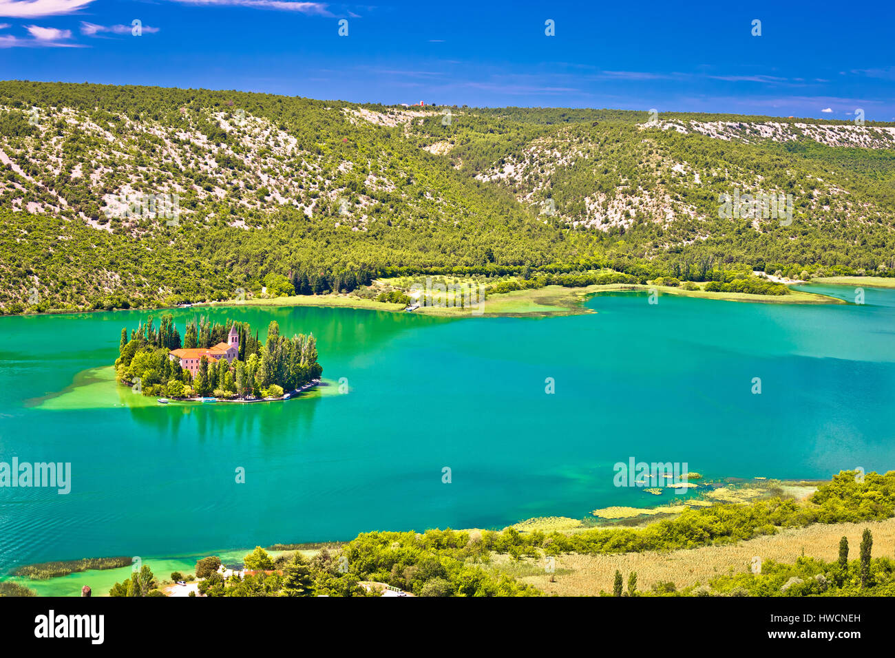 Insel Visovac Kloster Krka Nationalpark, Dalmatien, Kroatien Stockfoto