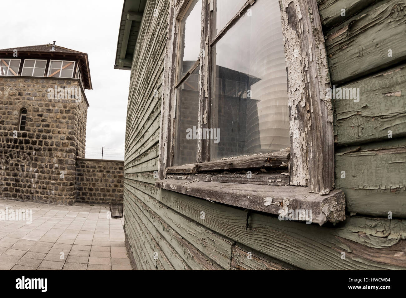 Gefangenen Baracke ImKonzentrationslager Mauthausen in Österreich. Konzentrationslager der Stufe III von 1938 bis 1945, Häftlingsbaracke imKonzentration Stockfoto