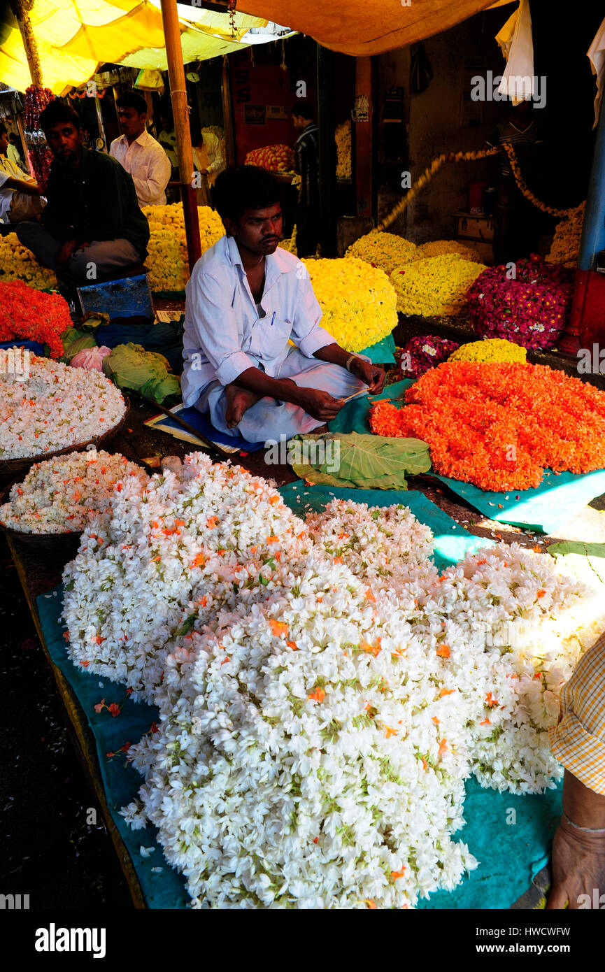 Mysore berühmten Blumenmarkt, Mysore, Karnataka, Indien Stockfoto