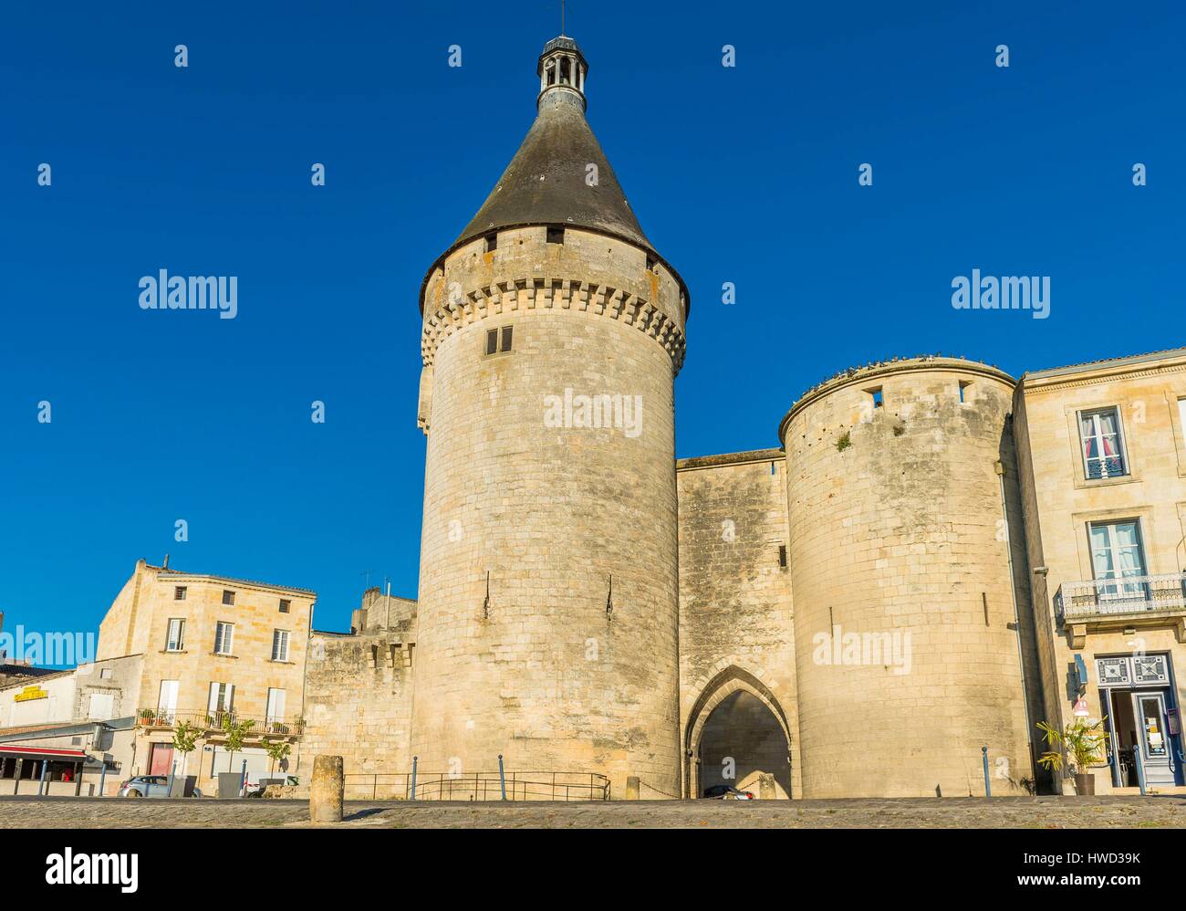 Frankreich, Gironde, Libourne, Tour du Grand Port (14. Jahrhundert), einer der letzten Reste der Befestigungsanlagen, die geschützte Libourne seit dem Mittelalter Stockfoto