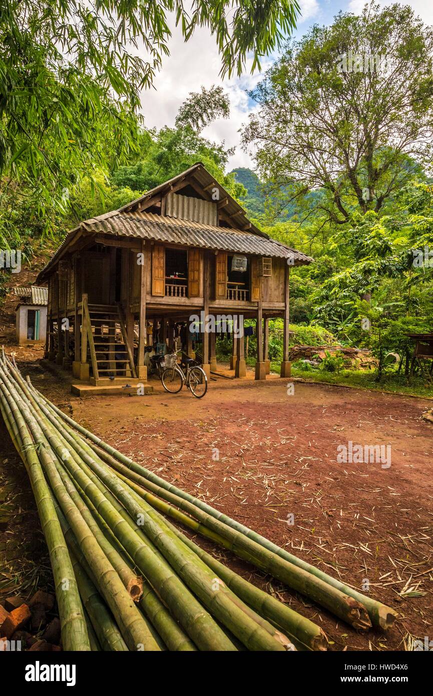 Vietnam, Mai Chau Provinz, Dorf von Lac, traditionellen weißen Thaï (Thai Dam) Haus auf Stelzen Stockfoto
